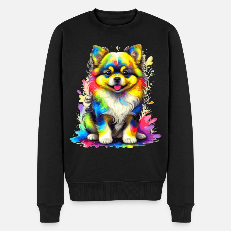 Chiot Poméranie – Arc-en-ciel - Pull Premium bio Homme - noir