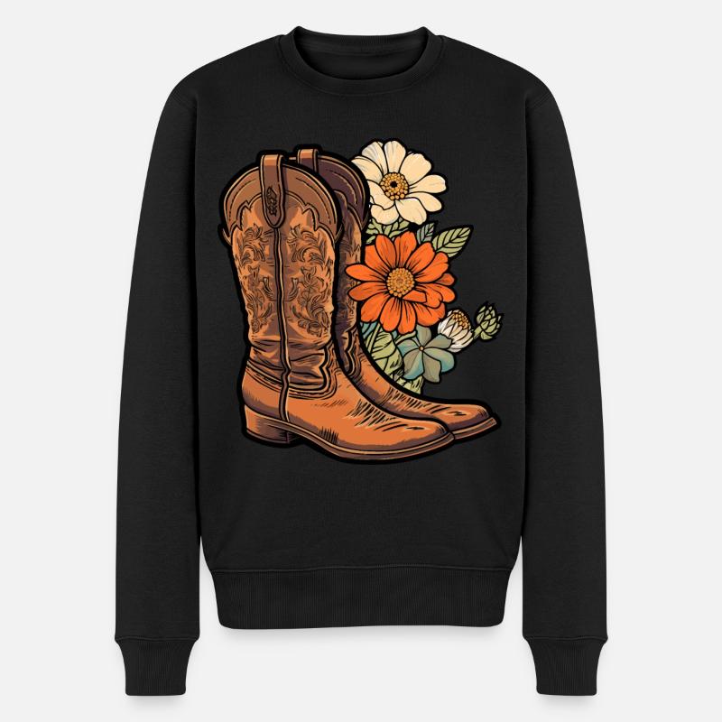 Bottes de cow-boy Fleurs - Pull Premium bio Homme - noir