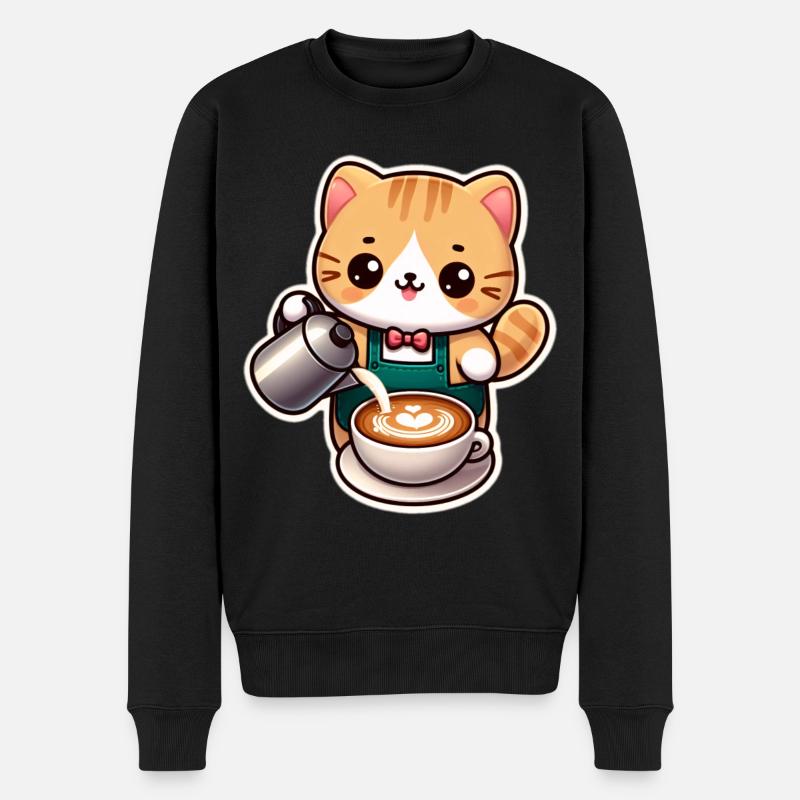 Kätzchen Barista - Männer Premium Bio Pullover - Schwarz