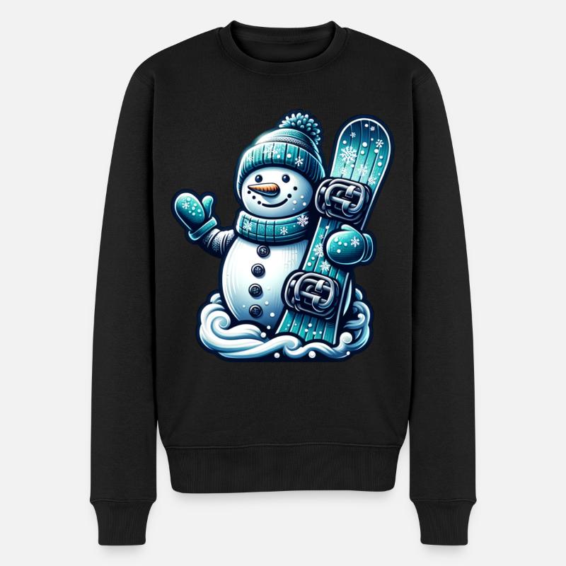 Snowboard Schneemann Winter Snowboarder - Männer Premium Bio Pullover - Schwarz