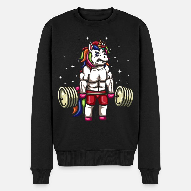 Einhorn Gewichtheber - Männer Premium Bio Pullover - Schwarz