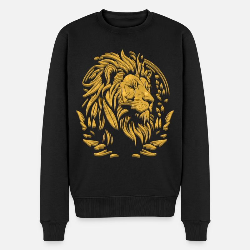 Goldener Löwe | Lion Head Gold - Männer Premium Bio Pullover - Schwarz