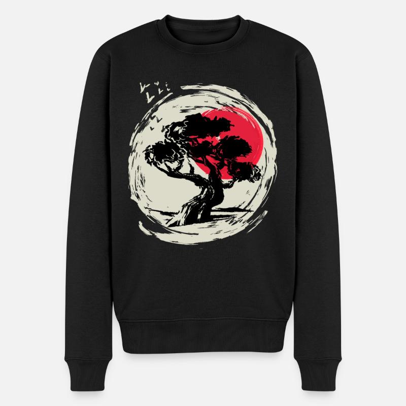 Bonsaibaum Kunst Japanischer Sonnenuntergang - Männer Premium Bio Pullover - Schwarz