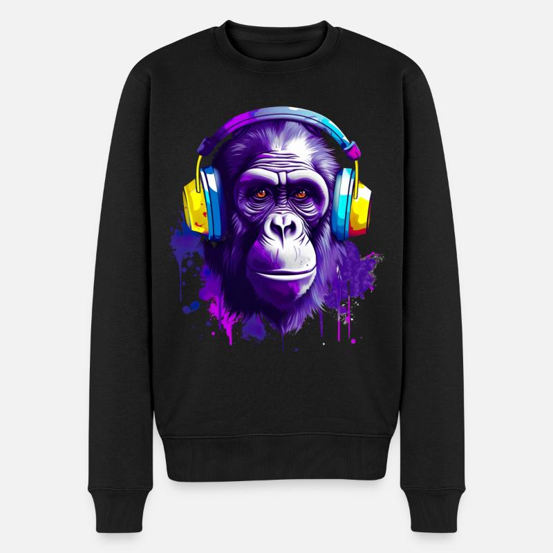 Gorilla Musik Kopfhörer Musik Affe - Männer Premium Bio Pullover - Schwarz