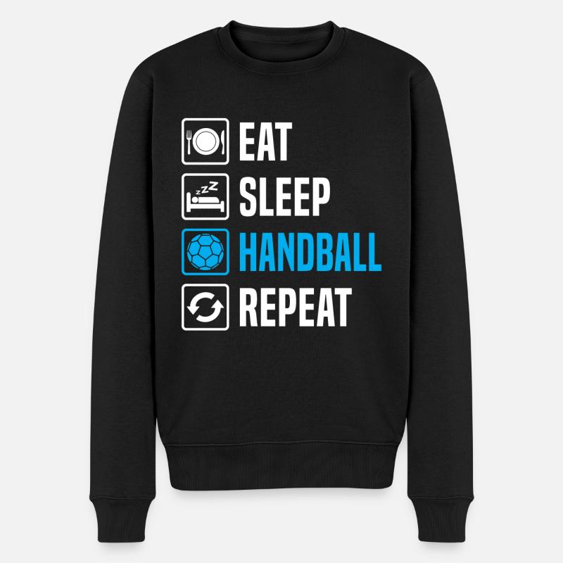 eat sleep handball repeat handballer - Männer Premium Bio Pullover - Schwarz