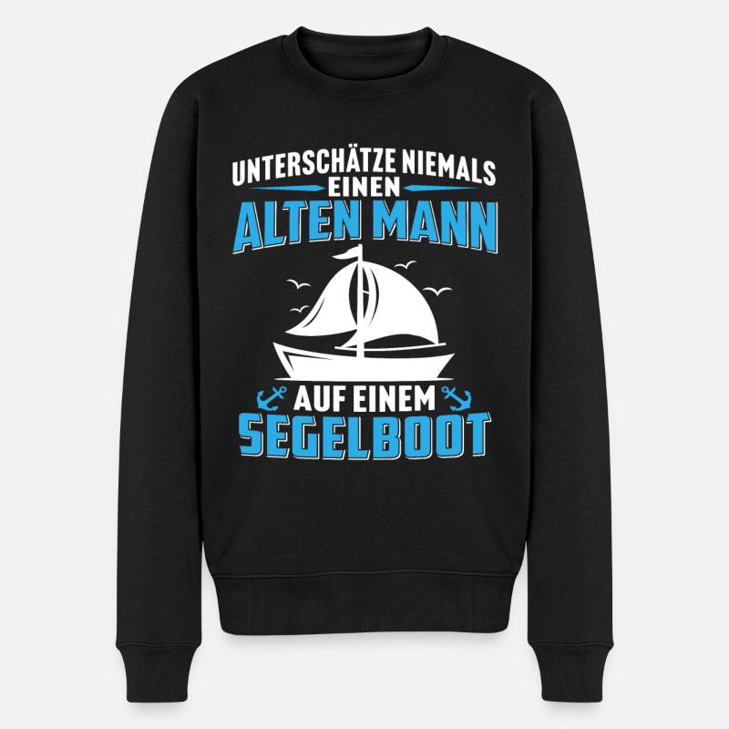Alten mann auf einem segelboot - Männer Premium Bio Pullover - Schwarz