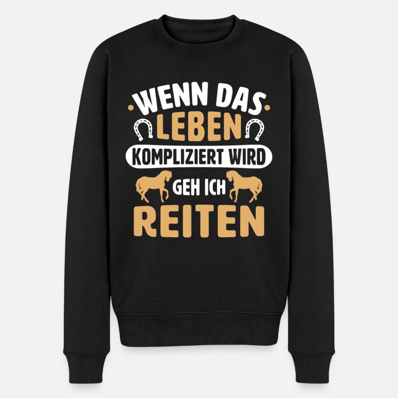 wenn das leben kompliziert wird geh ich reiten - Männer Premium Bio Pullover - Schwarz
