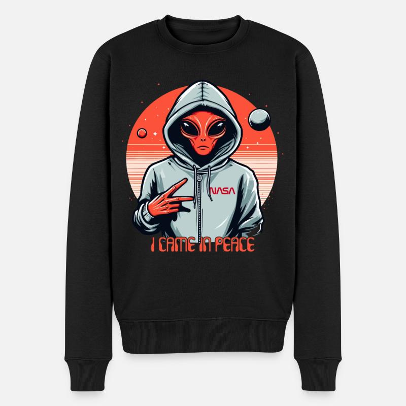 ALIEN KAM IN FRIEDEN - Männer Premium Bio Pullover - Schwarz