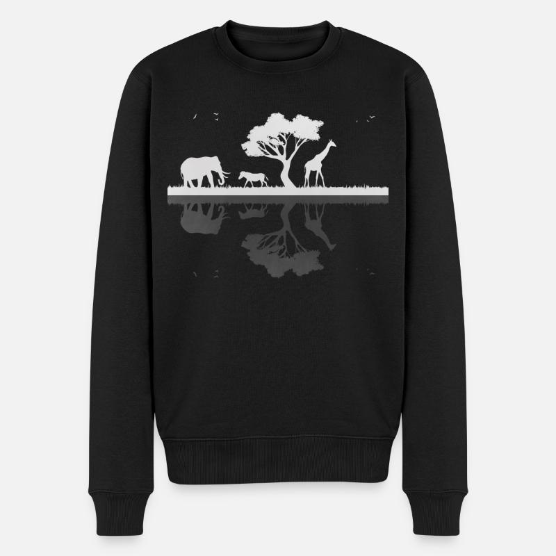 Safari Afrika mit Elefant, Zebra und Giraffe - Männer Premium Bio Pullover - Schwarz