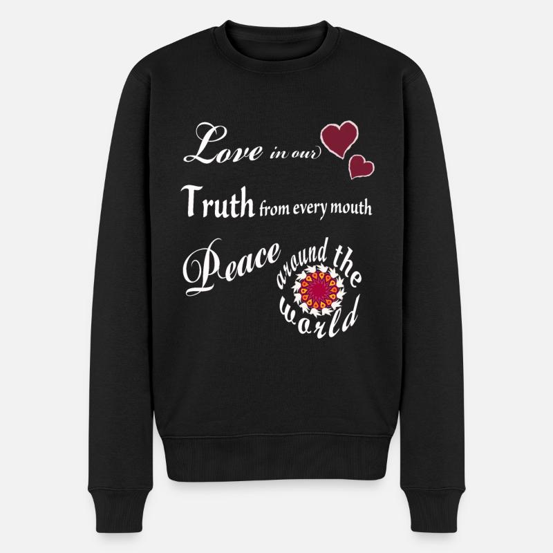 Liebe, Wahrheit, Frieden, Mantra - Männer Premium Bio Pullover - Schwarz