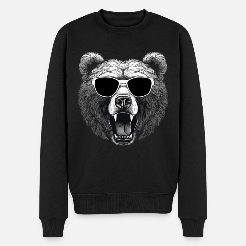 Bär Kopf - Männer Premium Bio Pullover - Schwarz