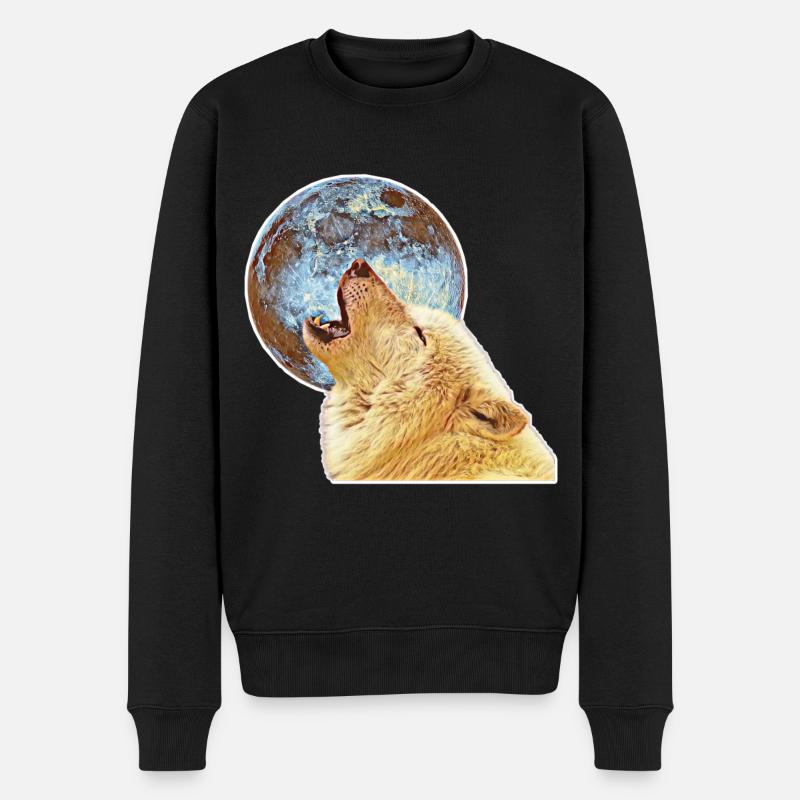 Wolf - Männer Premium Bio Pullover - Schwarz
