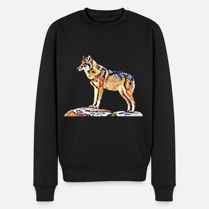 Wolf - Männer Premium Bio Pullover - Schwarz