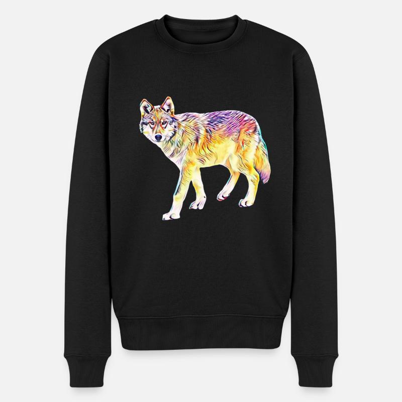 Wolf - Männer Premium Bio Pullover - Schwarz