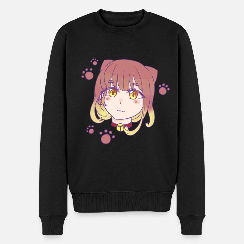 Manga Katzen Girl - Männer Premium Bio Pullover - Schwarz