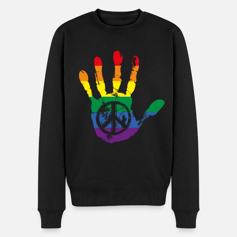 Arc-en-ciel Peace signe main LGBT - Pull Premium bio Homme - noir