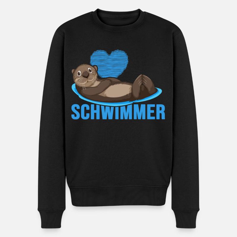 Schwimmer "Otter liebt schwimmen" Schwimmhalle - Männer Premium Bio Pullover - Schwarz