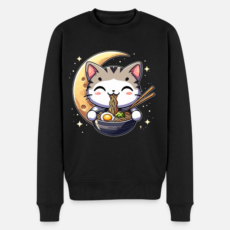 Anime Katze Ramen - Männer Premium Bio Pullover - Schwarz