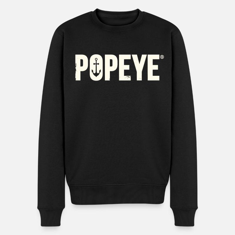 Popeye Weißes Logo - Männer Premium Bio Pullover - Schwarz