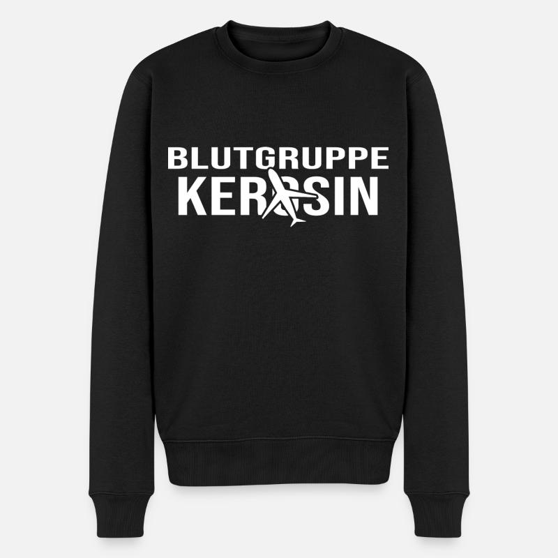 Pilot fliegt Flugzeug Blutgruppe Kerosin - Männer Premium Bio Pullover - Schwarz