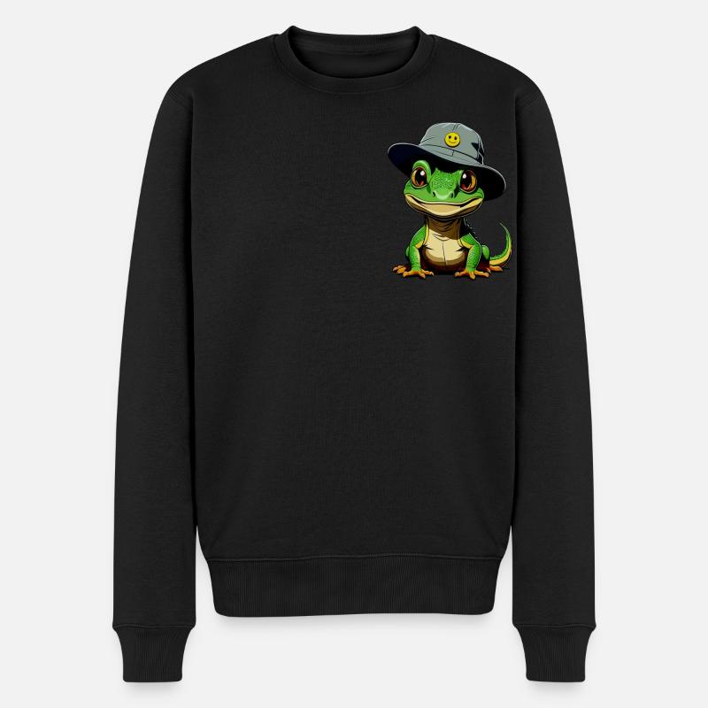 Lizzard w. Bucket-Hat - Männer Premium Bio Pullover - Schwarz