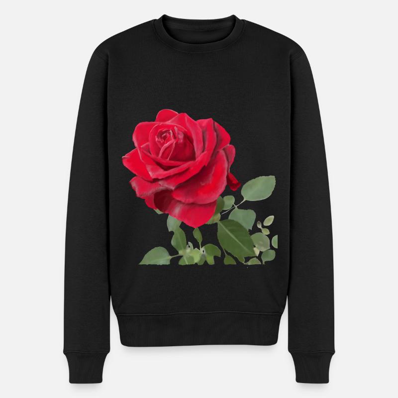 Rose rouge - Pull Premium bio Homme - noir