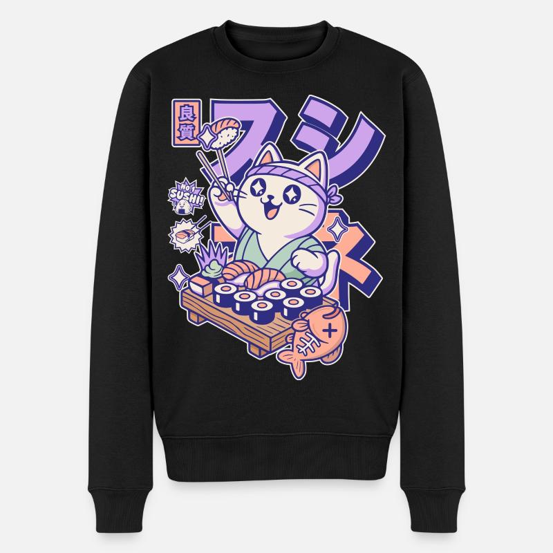 Sushi Chefkoch Katze  - Männer Premium Bio Pullover - Schwarz