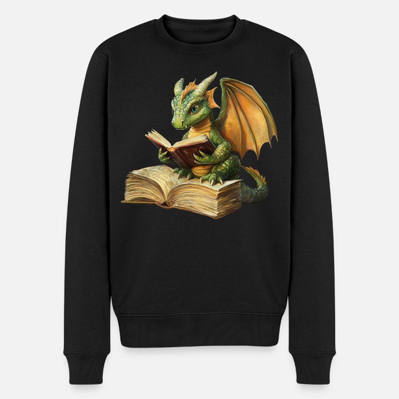 Le dragon lit un livre - Pull Premium bio Homme - noir