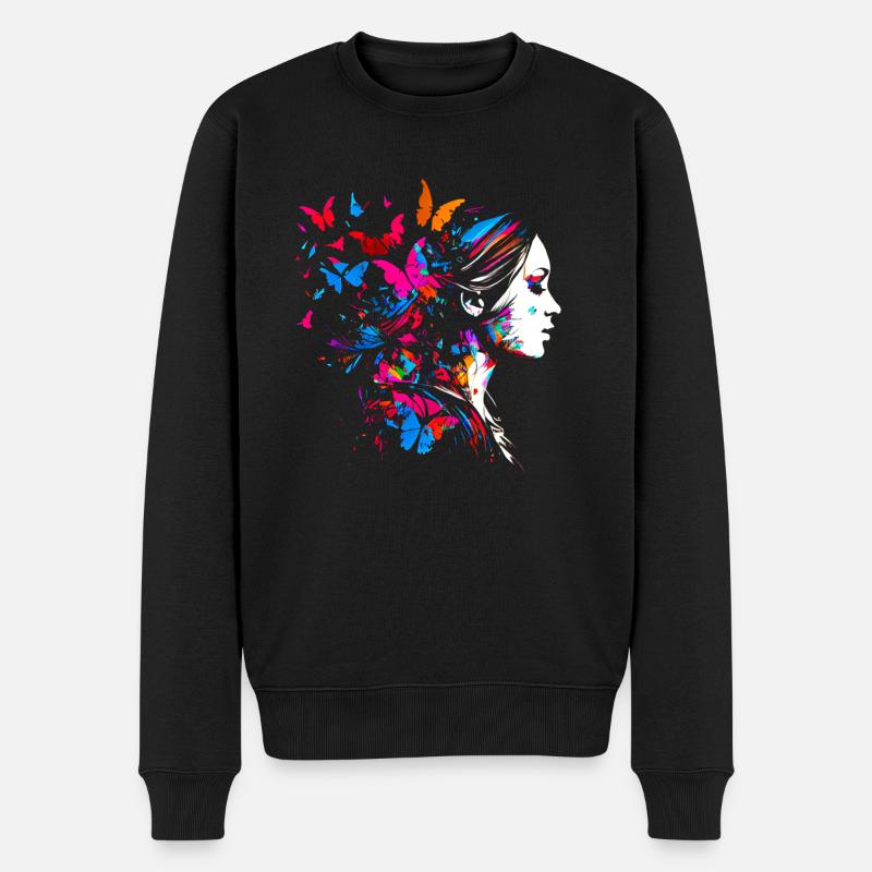 Œuvres d’art psychédéliques Papillons - Open Mind - Pull Premium bio Homme - noir