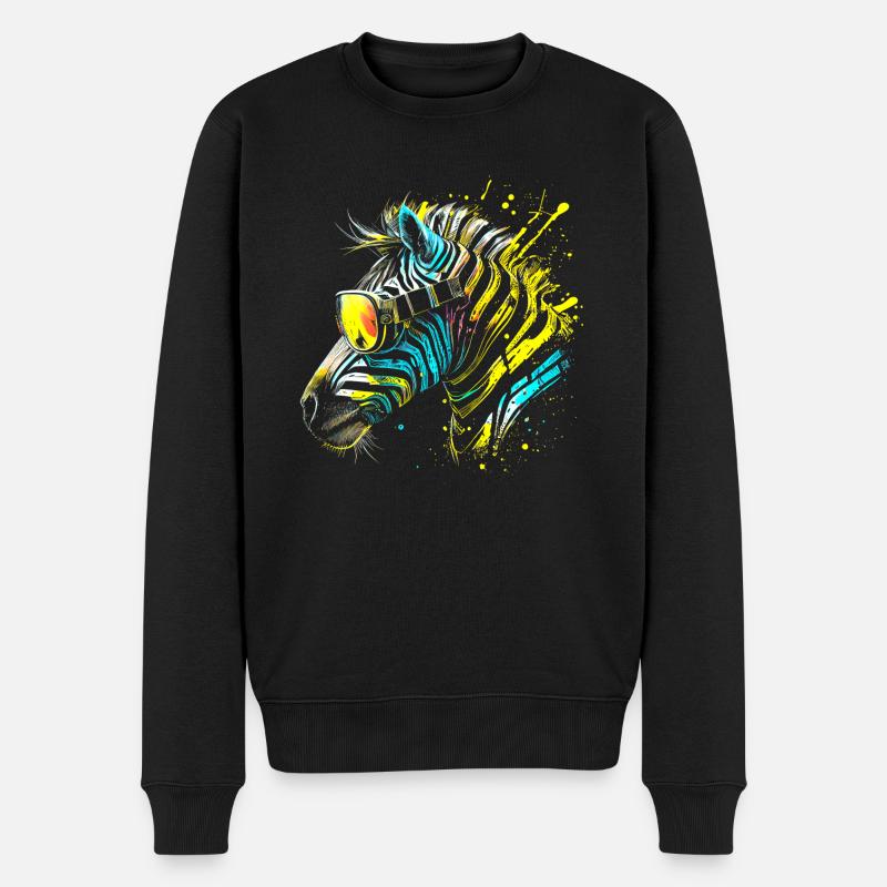 Zèbre coloré avec lunettes de soleil Graffiti Airbrush - Pull Premium bio Homme - noir