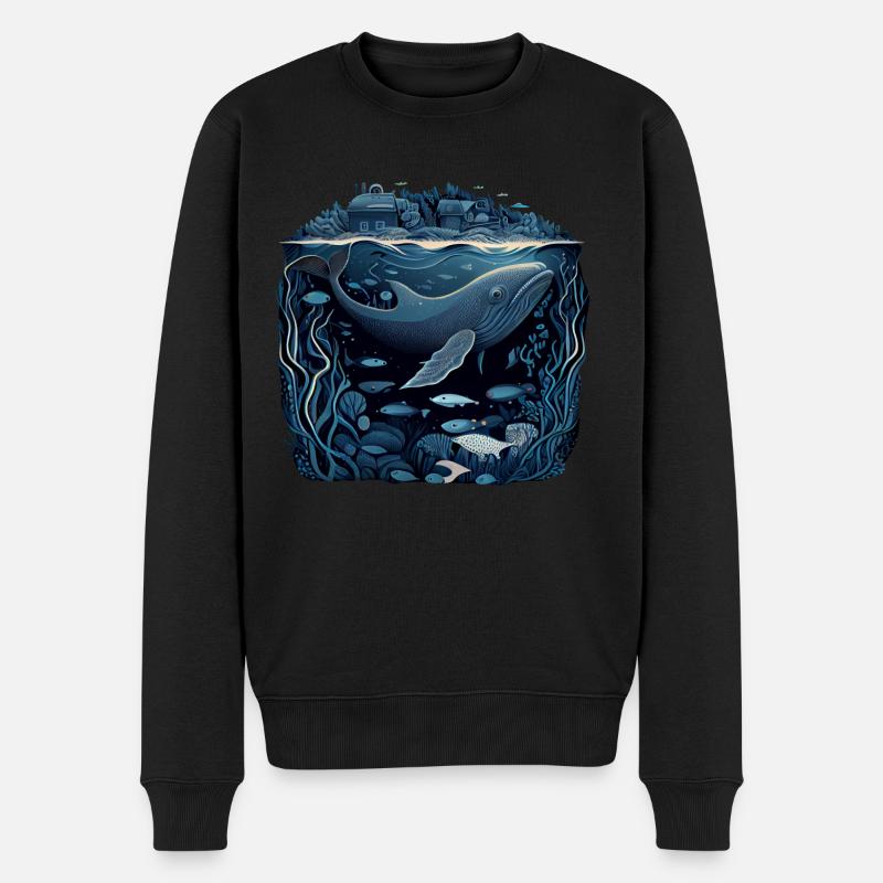 Baleine nageant sous une ville - Pull Premium bio Homme - noir