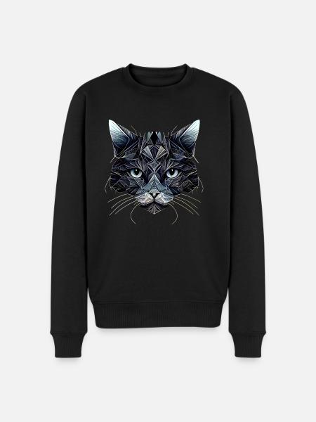 Black cat face with geometric patterns - Men's Premium Organic Jumper - black