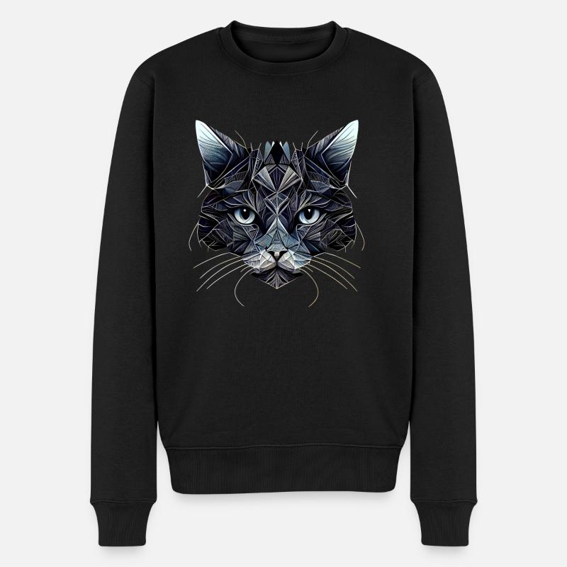 Schwarzes Katzengesicht mit geometrischen Mustern - Männer Premium Bio Pullover - Schwarz