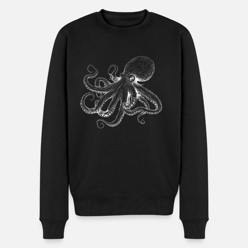Zarter Oktopus Kraken Illustration in weiß - Männer Premium Bio Pullover - Schwarz