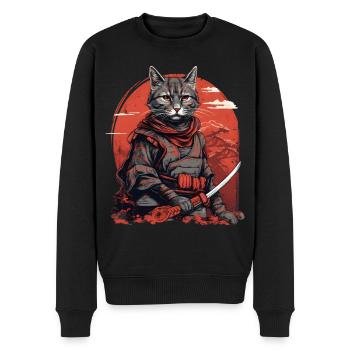 Chat Samouraï Japon - Pull Premium bio Homme - noir - Devant - Nico (187cm)