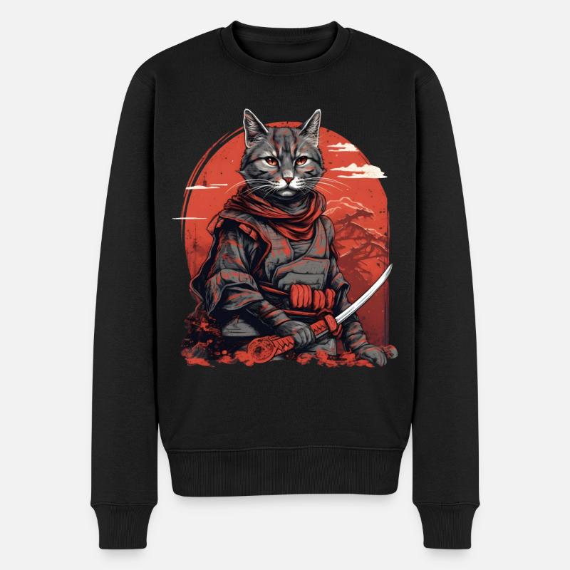 Samurai Katze Japan - Männer Premium Bio Pullover - Schwarz