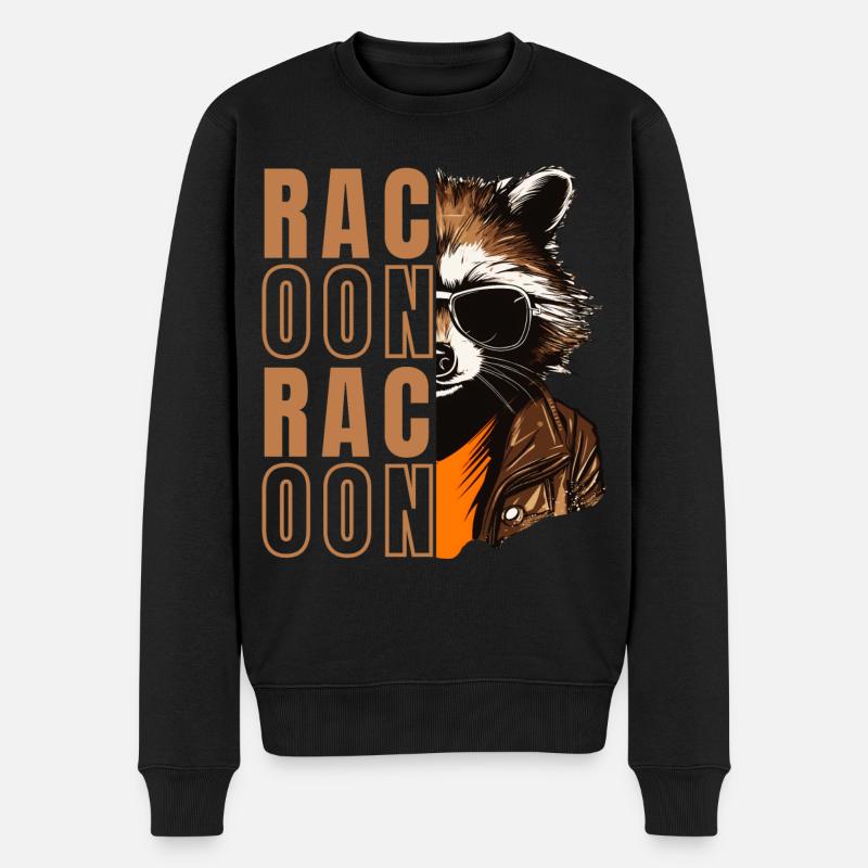 Waschbär mit Sonnenbrille - Männer Premium Bio Pullover - Schwarz