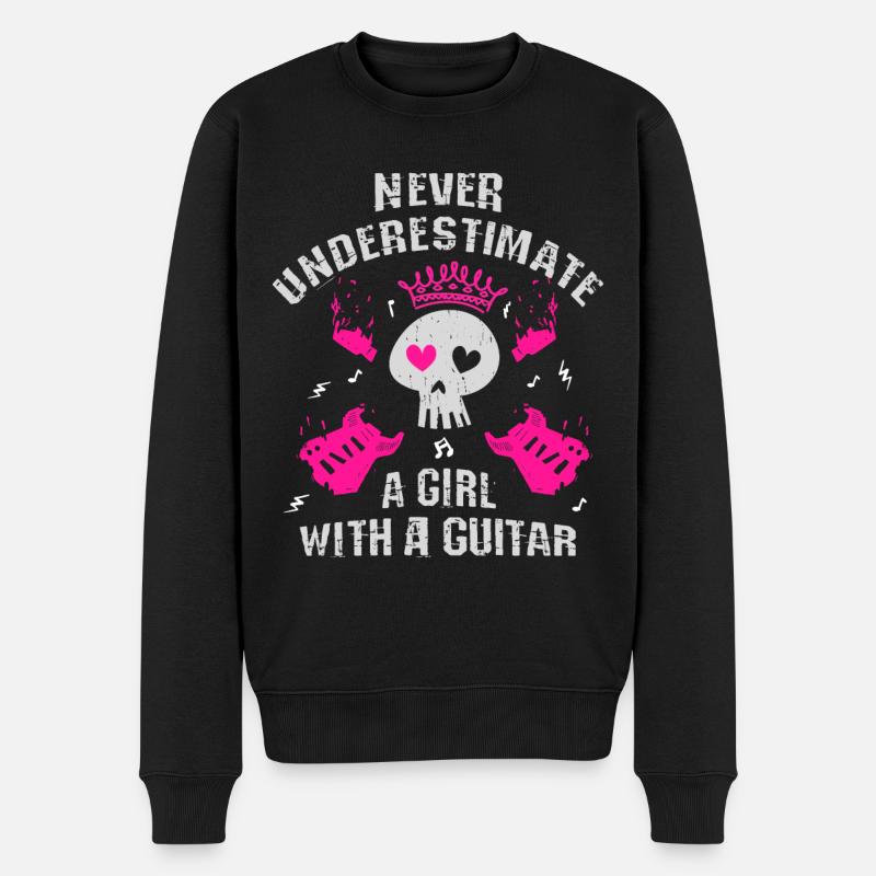 Unterschätze niemals ein Mädchen mit einer Gitarre - Männer Premium Bio Pullover - Schwarz