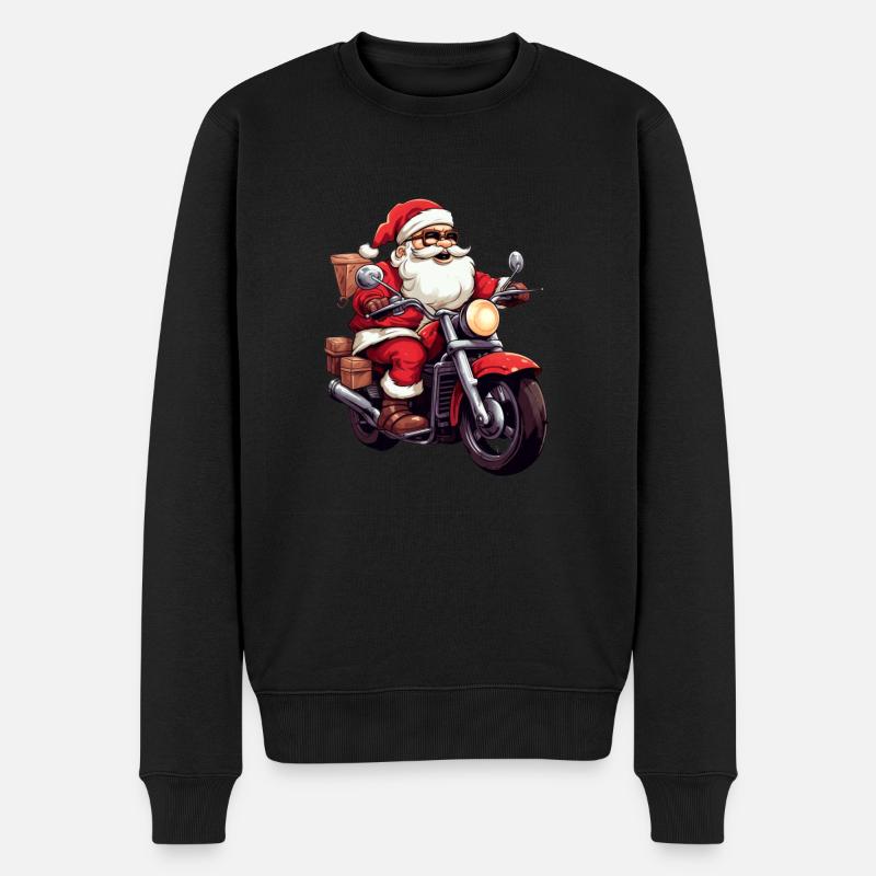 Lustiger Cartoon Santa Clause auf Motorrad - Männer Premium Bio Pullover - Schwarz