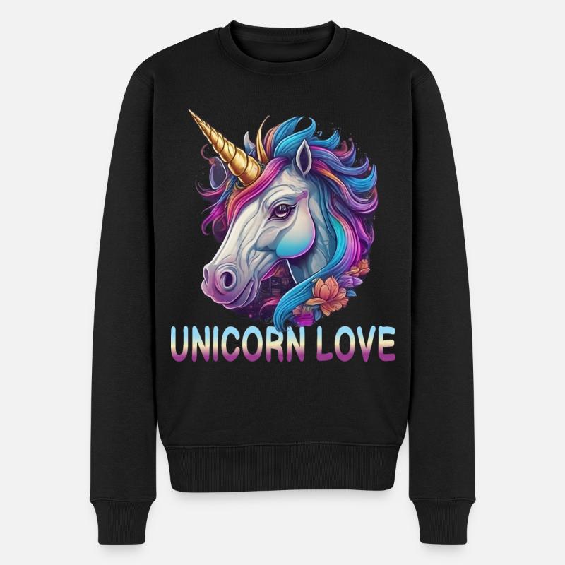 Einhorn Liebe - Männer Premium Bio Pullover - Schwarz