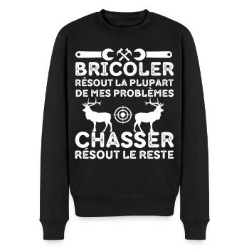 Bricoler et chasser humour bricoleur chasseur. - Pull Premium bio Homme - noir - Devant - Nico (187cm)