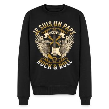 Papy rock'n'roll humour grand-père guitariste - Pull Premium bio Homme - noir - Devant - Nico (187cm)
