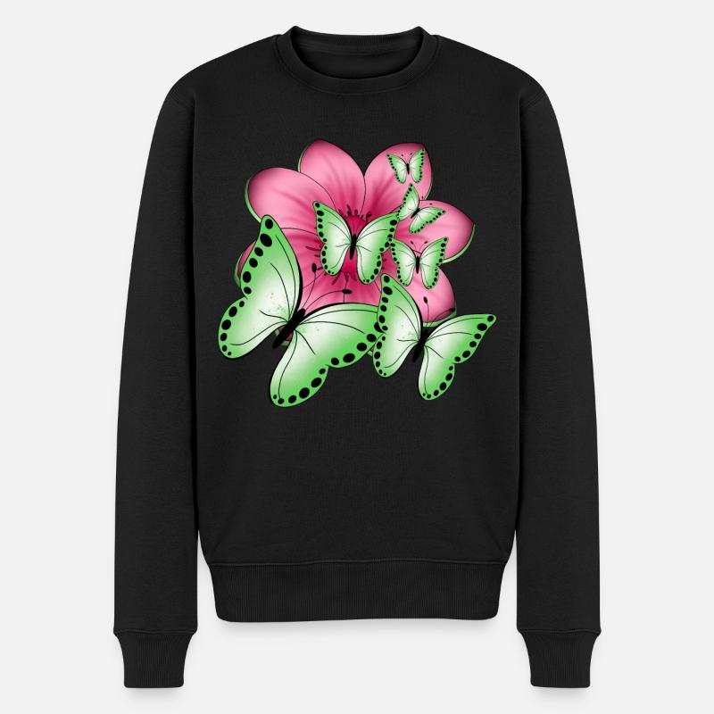 Schmetterlinge Blume - Männer Premium Bio Pullover - Schwarz
