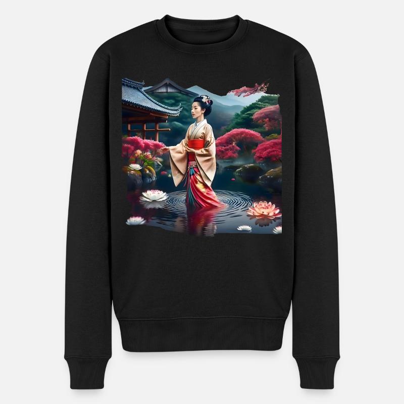 Japanische Dame - Männer Premium Bio Pullover - Schwarz
