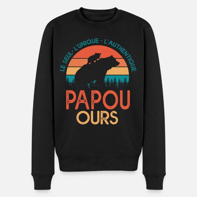papou ours Cadeau Tshirt papa ours grand père papy - Pull Premium bio Homme - noir