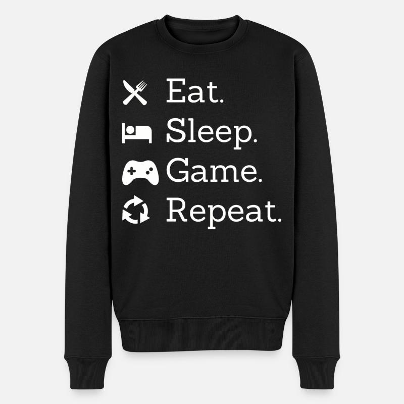 Eat sleep game repeat - Männer Premium Bio Pullover - Schwarz