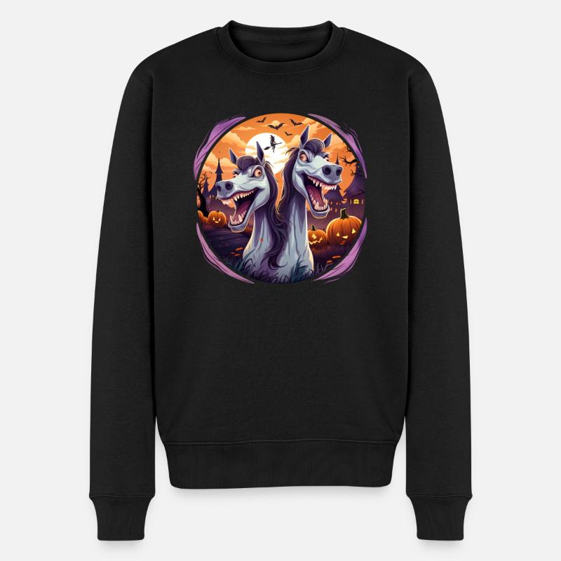 Lustige verrückte Halloween Pferde - Männer Premium Bio Pullover - Schwarz