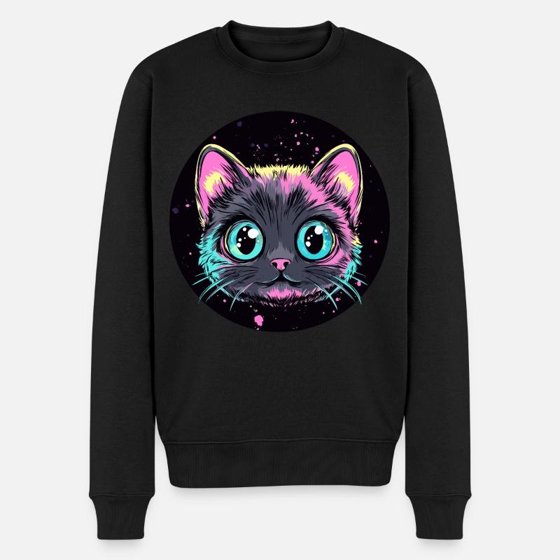 Neon Katze Pop Art - Männer Premium Bio Pullover - Schwarz