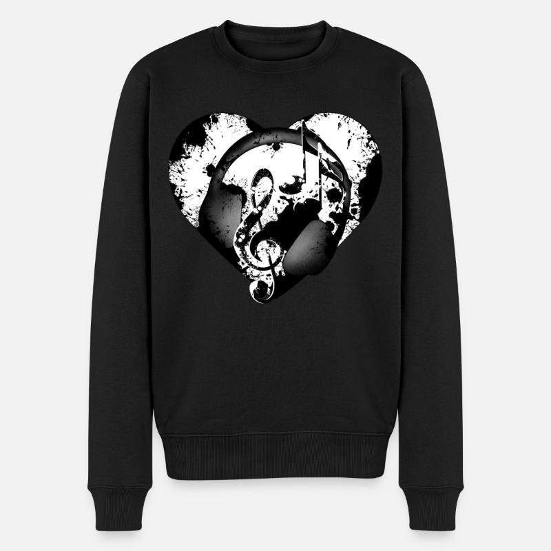 Kopfhörer Herz - Männer Premium Bio Pullover - Schwarz