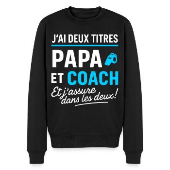 Papa et Coach Fête des Pères - Pull Premium bio Homme - noir - Devant - Nico (187cm)